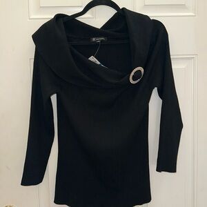 I•N•C International Black floppy collar sweater with rhinestone ring size XL